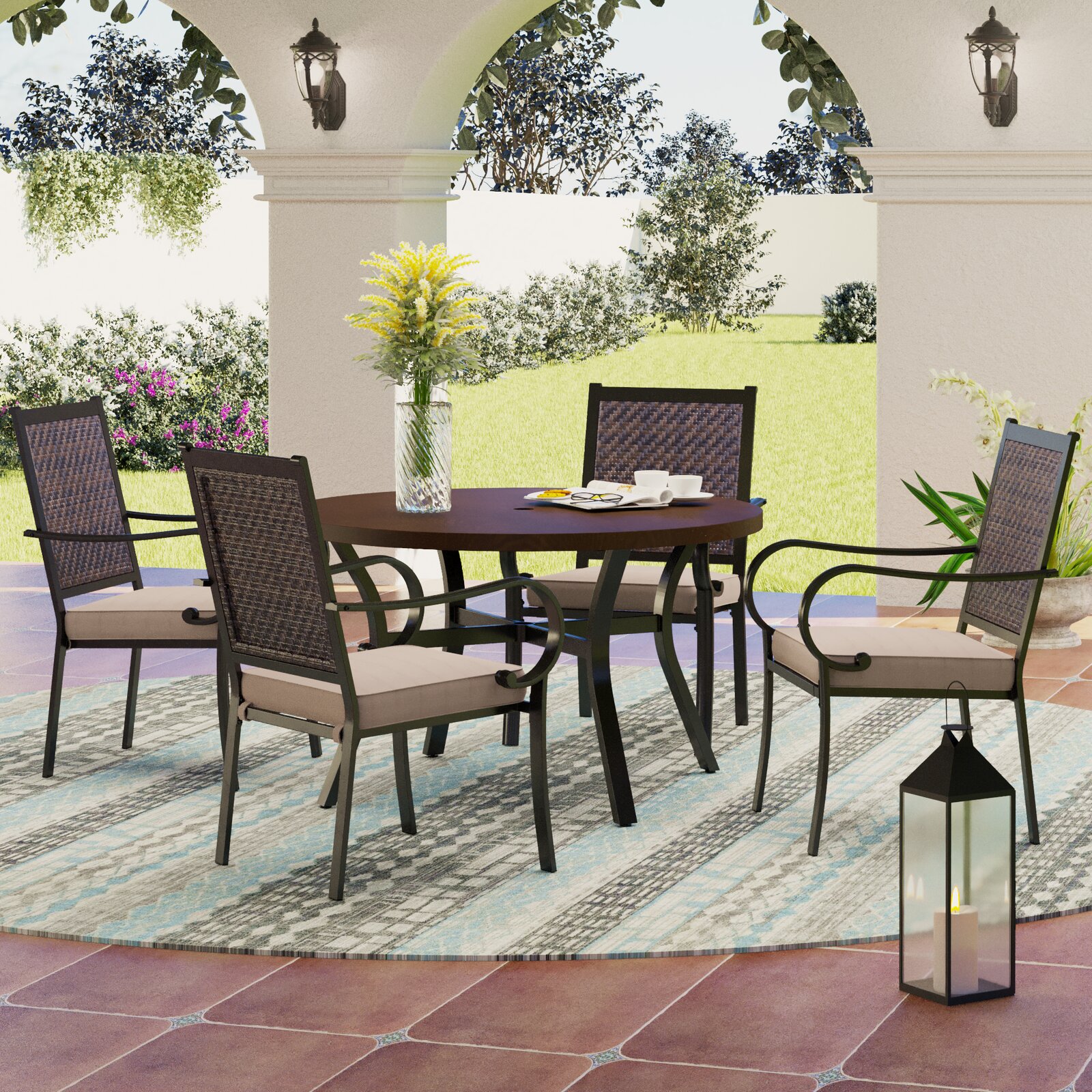 Charlton Home? Ahrent Round 4 - Person Outdoor Dining Set & Reviews